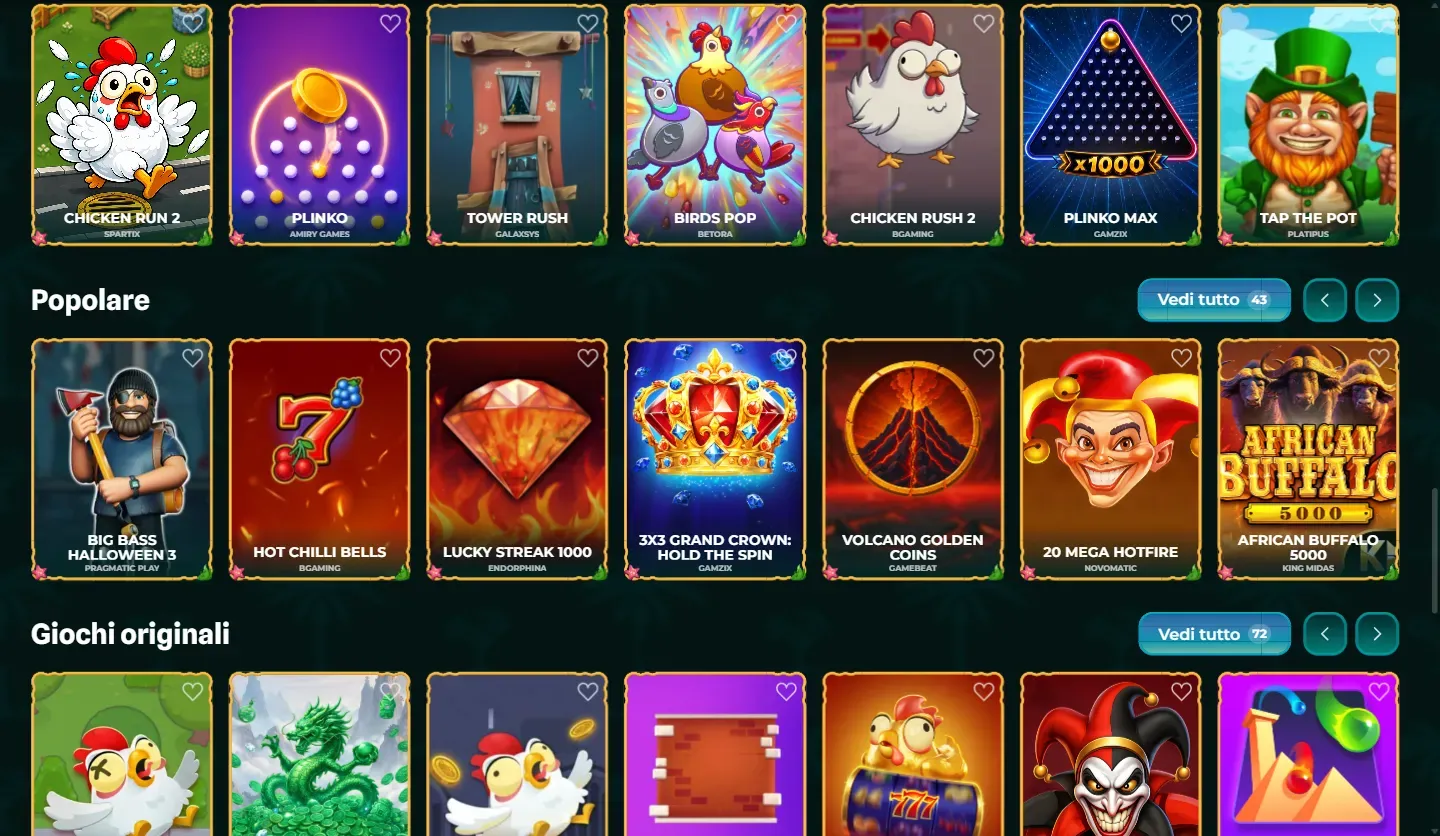 Lobby e giochi Slotrize